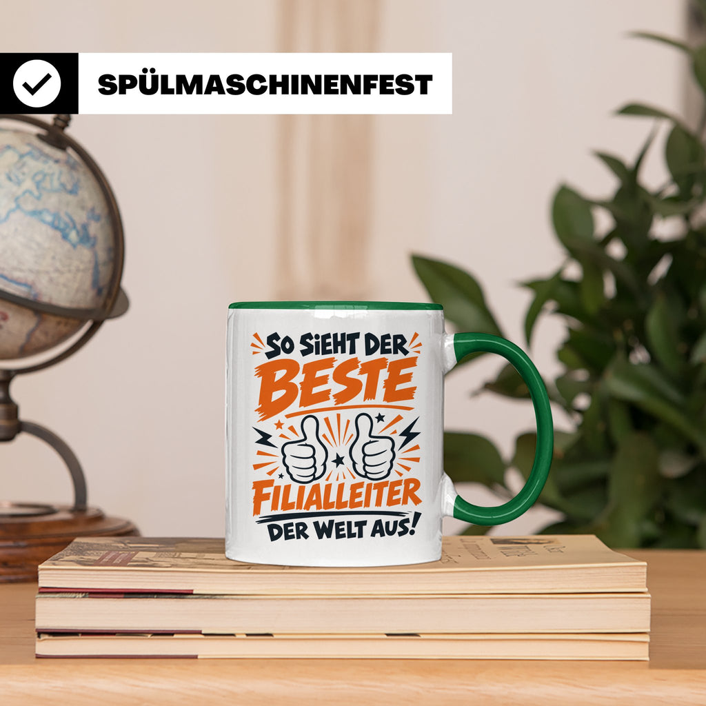 Bester Filialleiter Tasse, Geschenk für Chef, Spruchbecher F – Grün [farbe:grün]