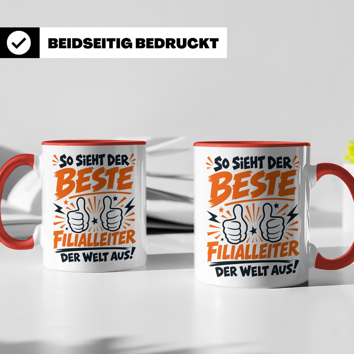 Bester Filialleiter Tasse, Geschenk für Chef, Spruchbecher F – Rot [farbe:rot]