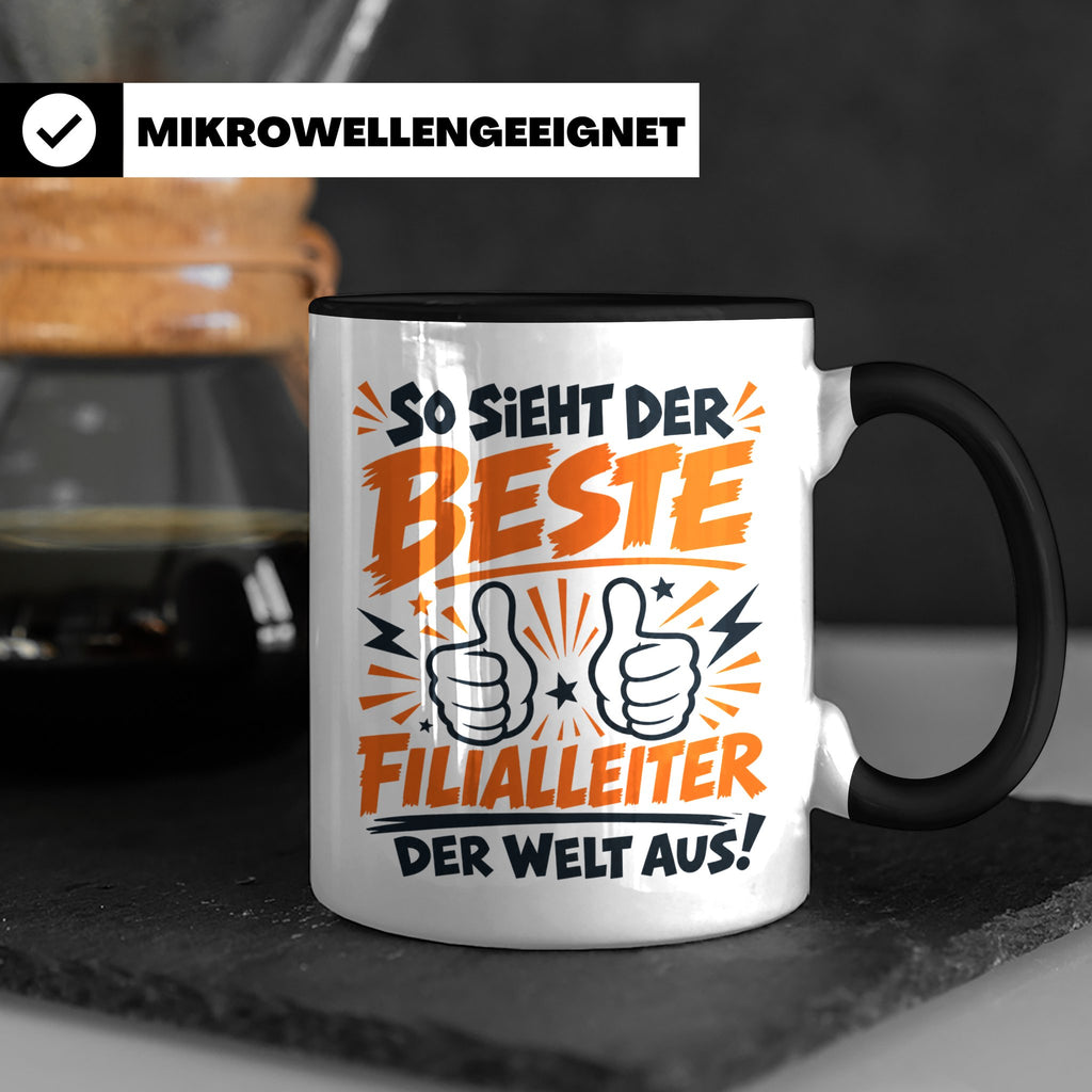 Bester Filialleiter Tasse, Geschenk für Chef, Spruchbecher F – Schwarz [farbe:schwarz]