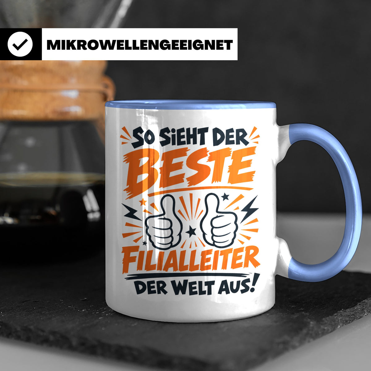 Bester Filialleiter Tasse, Geschenk für Chef, Spruchbecher F – Blau [farbe:blau]