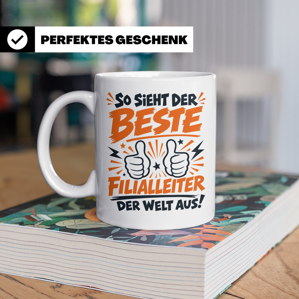Bester Filialleiter Tasse, Geschenk für Chef, Spruchbecher F – Weiß [farbe:weiß]