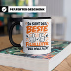 Bester Filialleiter Tasse, Geschenk für Chef, Spruchbecher F – Schwarz [farbe:schwarz]