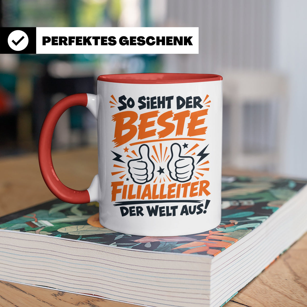 Bester Filialleiter Tasse, Geschenk für Chef, Spruchbecher F – Rot [farbe:rot]