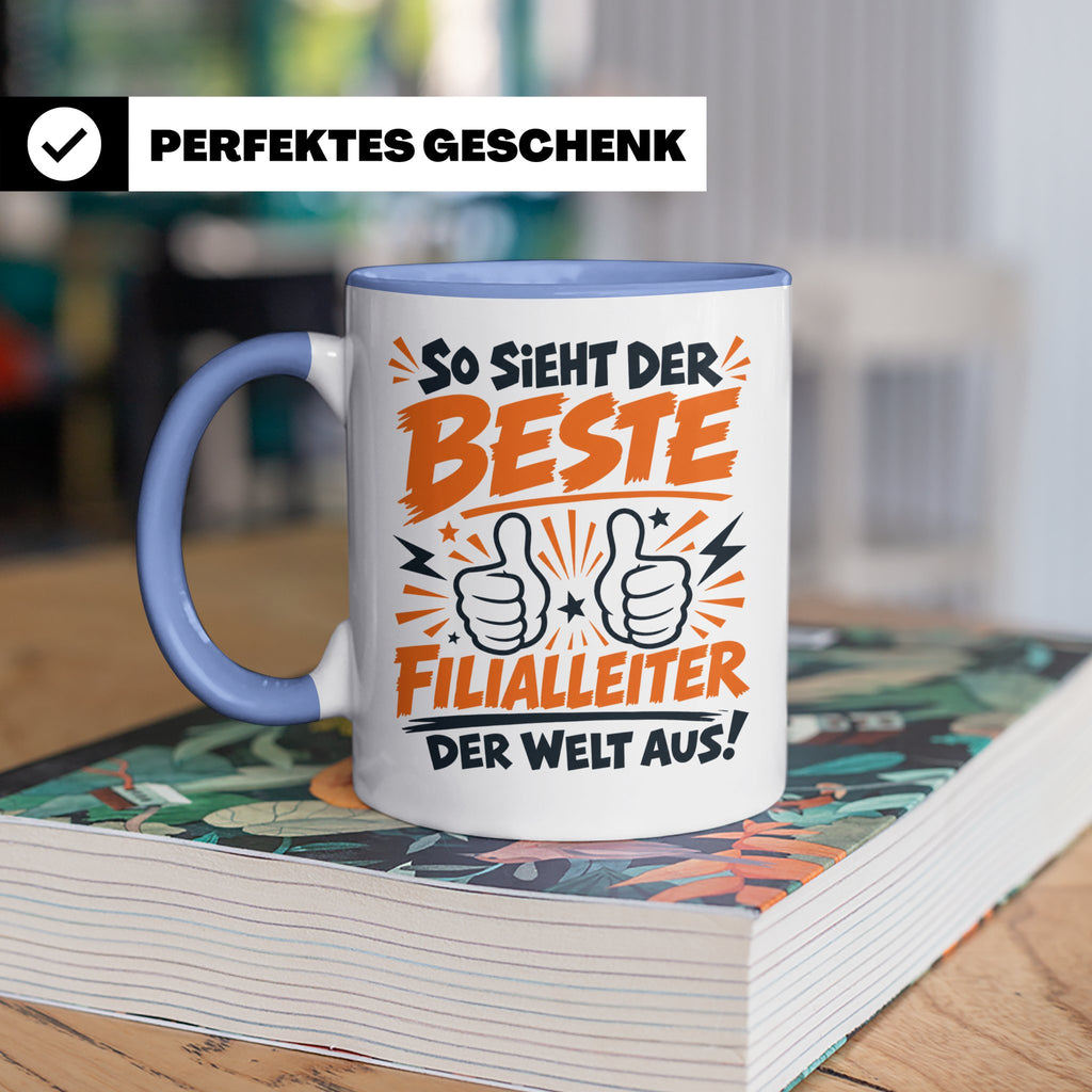 Bester Filialleiter Tasse, Geschenk für Chef, Spruchbecher F – Blau [farbe:blau]