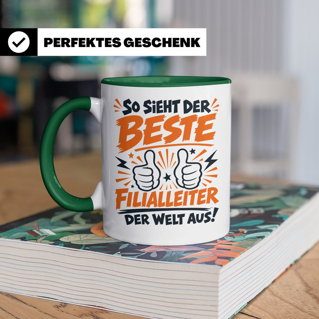 Bester Filialleiter Tasse, Geschenk für Chef, Spruchbecher F – Grün [farbe:grün]