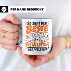 Bester Filialleiter Tasse, Geschenk für Chef, Spruchbecher F – Blau [farbe:blau]