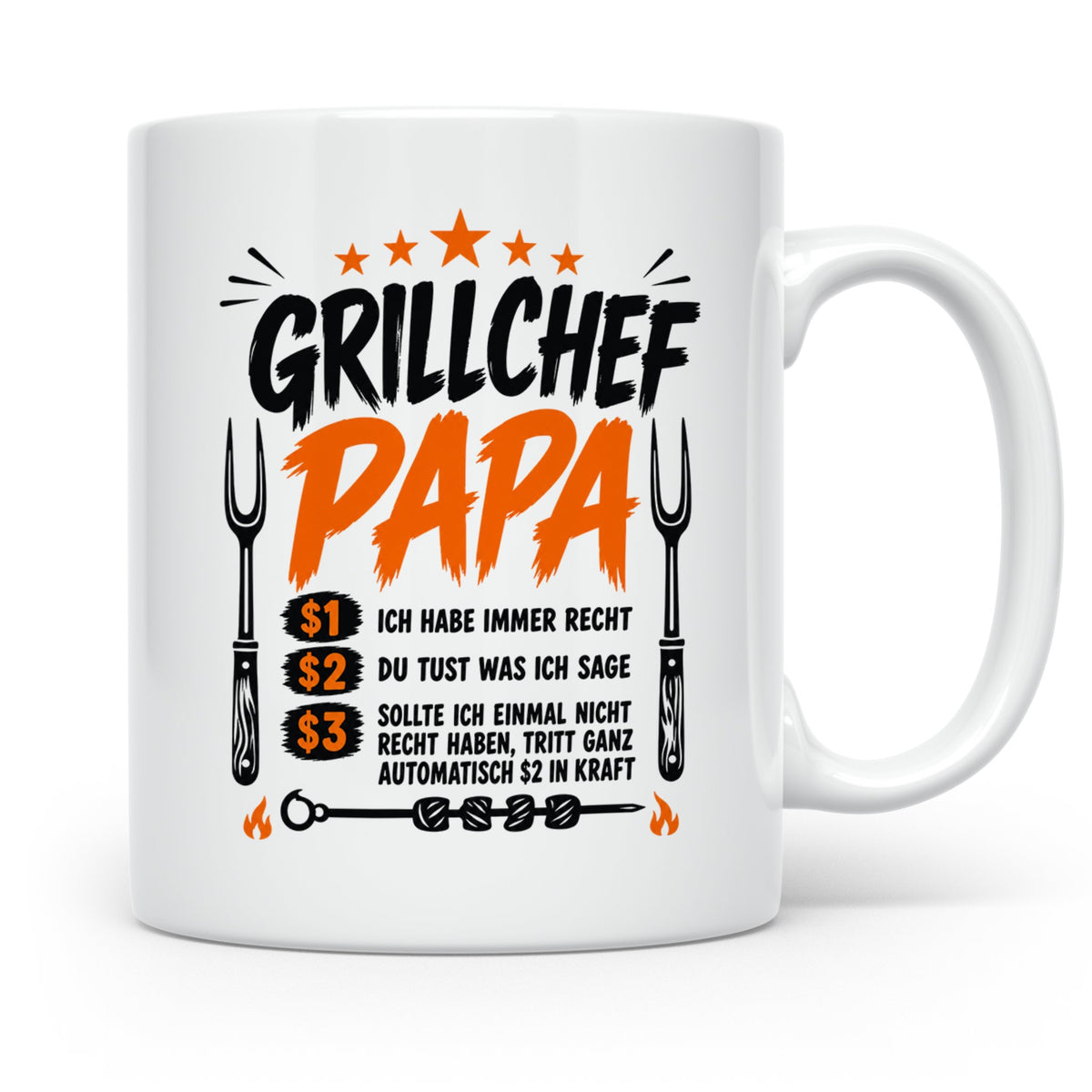 Grillchef Papa Tasse mit Spruch lustiges Geschenk für Väter  – Weiß [farbe:weiß]