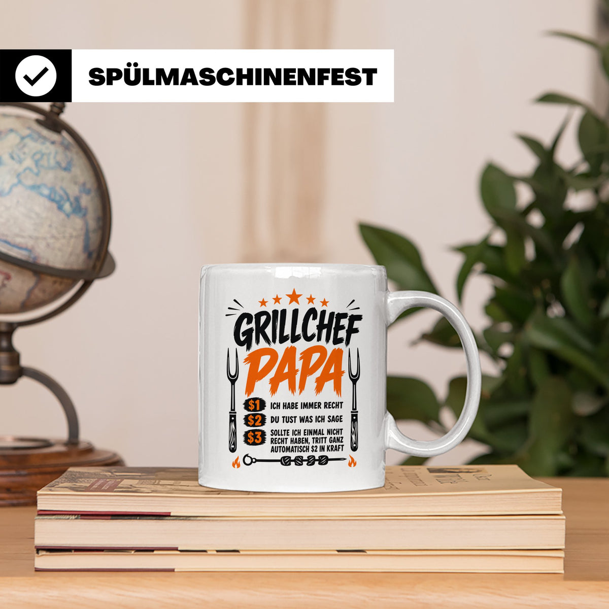 Grillchef Papa Tasse mit Spruch lustiges Geschenk für Väter  – Weiß [farbe:weiß]