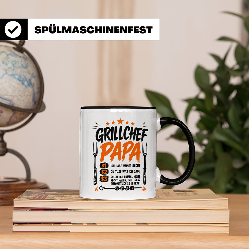 Grillchef Papa Tasse mit Spruch lustiges Geschenk für Väter  – Schwarz [farbe:schwarz]