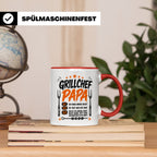 Grillchef Papa Tasse mit Spruch lustiges Geschenk für Väter  – Rot [farbe:rot]