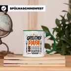 Grillchef Papa Tasse mit Spruch lustiges Geschenk für Väter  – Grün [farbe:grün]