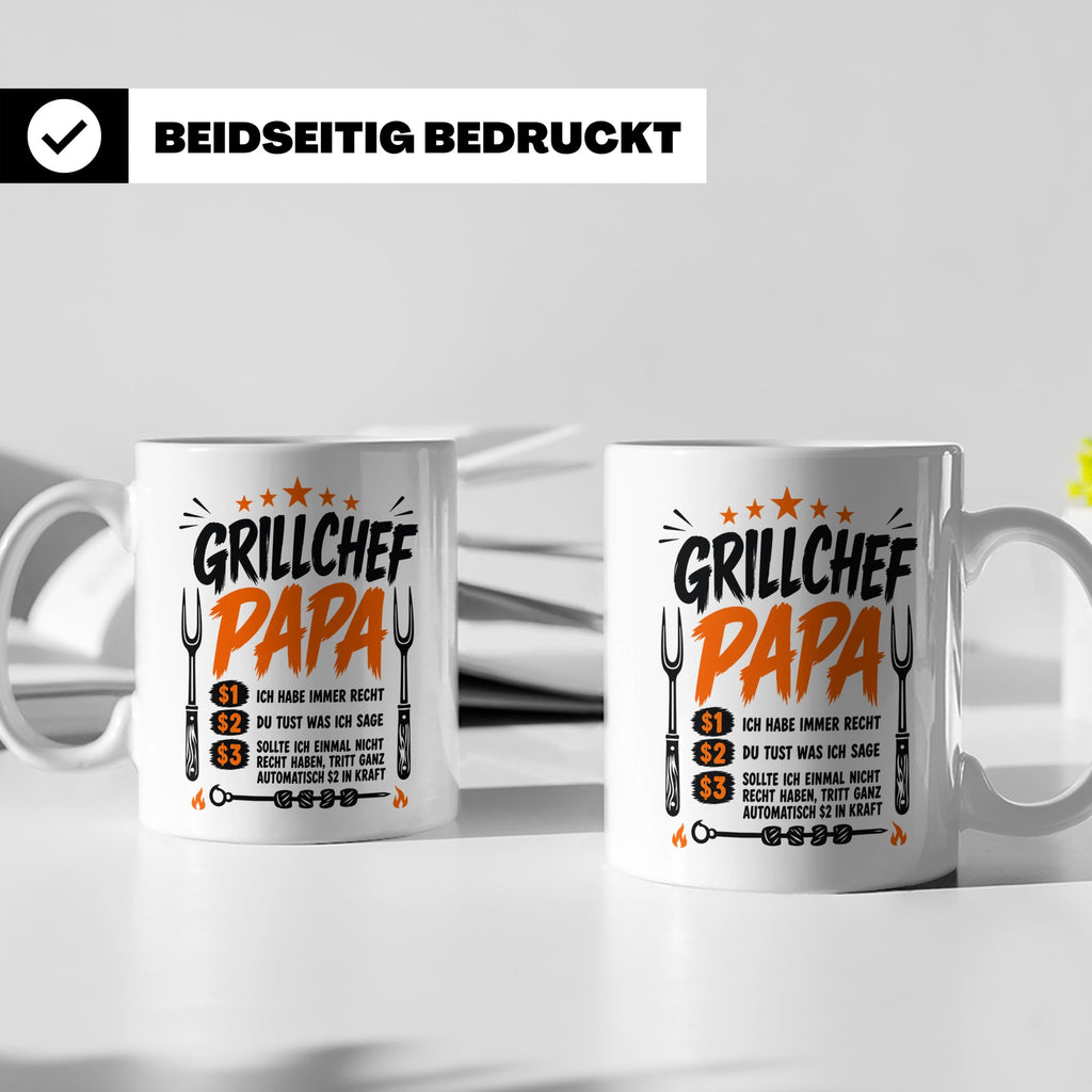 Grillchef Papa Tasse mit Spruch lustiges Geschenk für Väter  – Weiß [farbe:weiß]