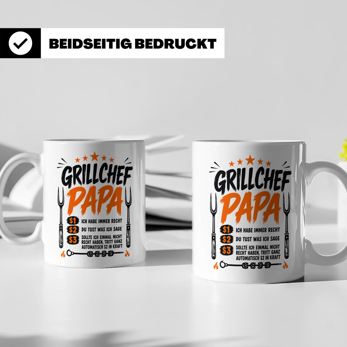 Grillchef Papa Tasse mit Spruch lustiges Geschenk für Väter  – Weiß [farbe:weiß]