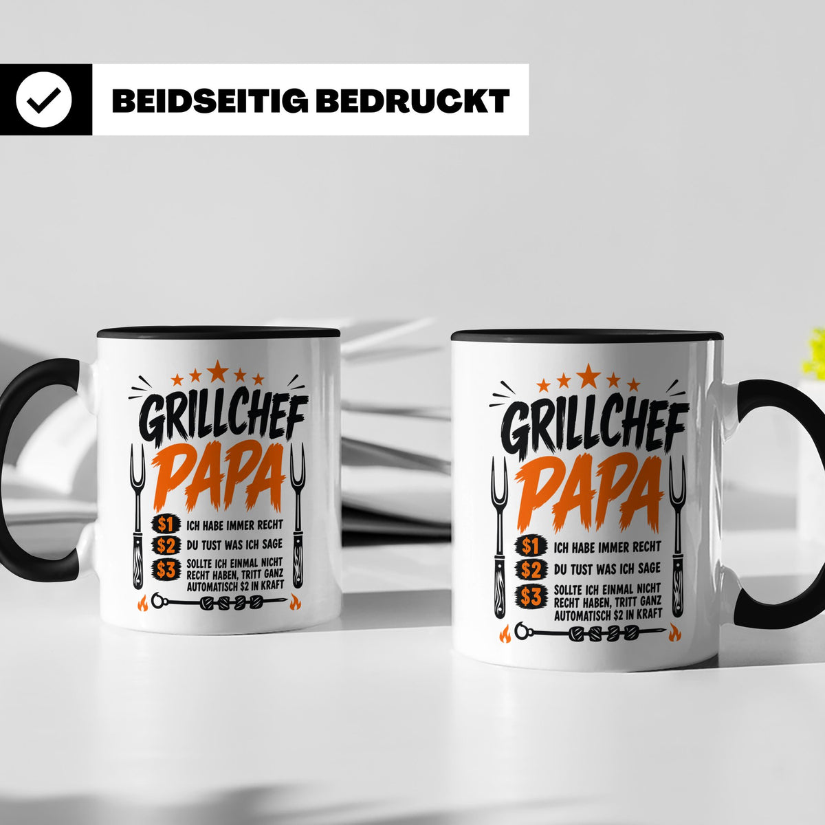 Grillchef Papa Tasse mit Spruch lustiges Geschenk für Väter  – Schwarz [farbe:schwarz]