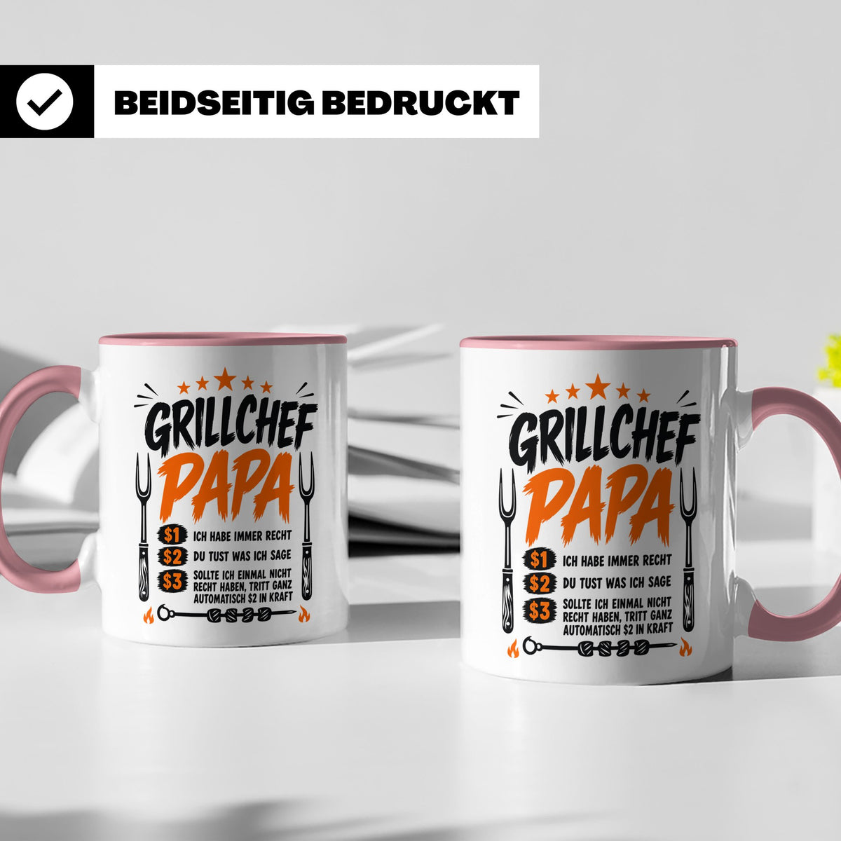 Grillchef Papa Tasse mit Spruch lustiges Geschenk für Väter  – Rosa [farbe:rosa]