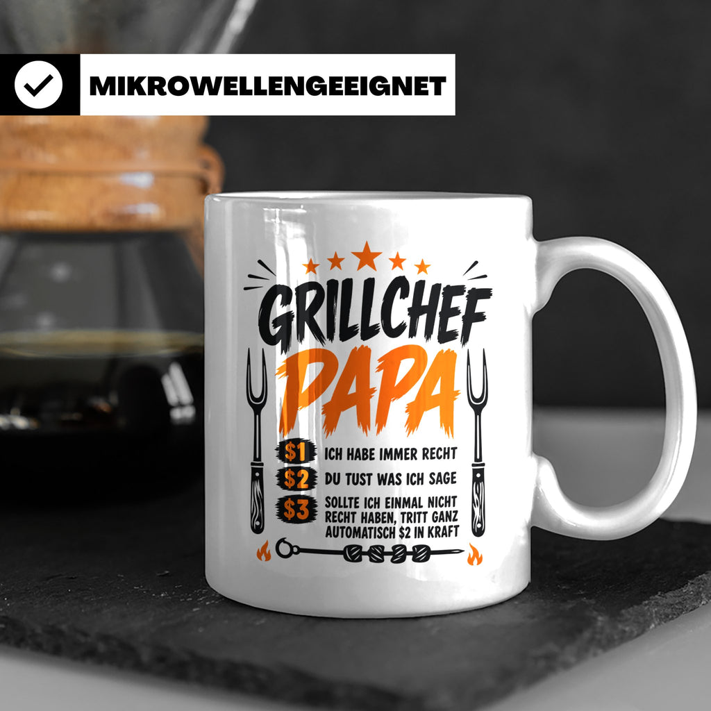 Grillchef Papa Tasse mit Spruch lustiges Geschenk für Väter  – Weiß [farbe:weiß]