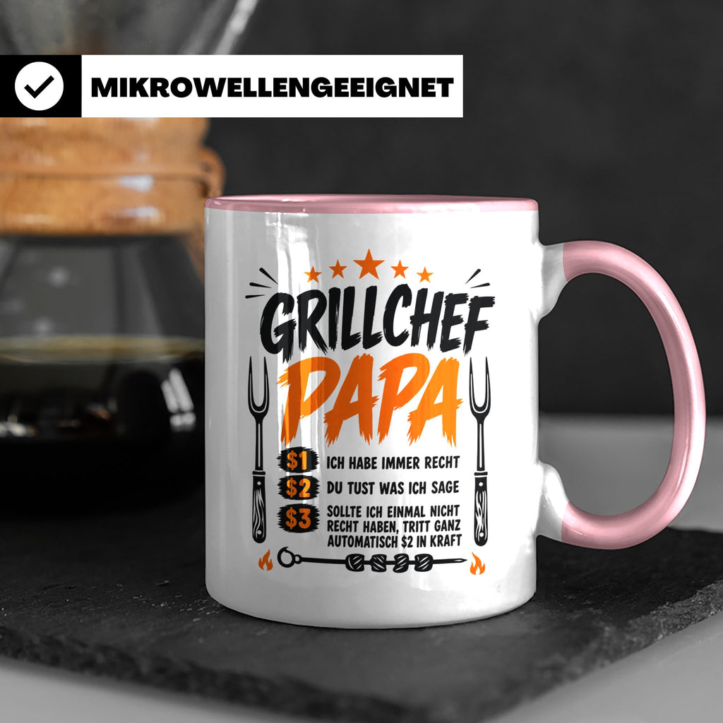 Grillchef Papa Tasse mit Spruch lustiges Geschenk für Väter  – Rosa [farbe:rosa]