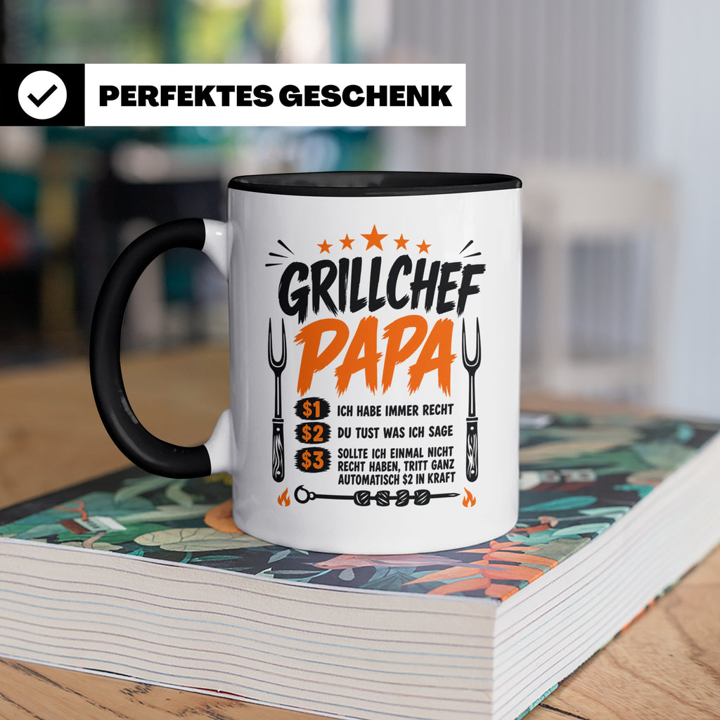 Grillchef Papa Tasse mit Spruch lustiges Geschenk für Väter  – Schwarz [farbe:schwarz]