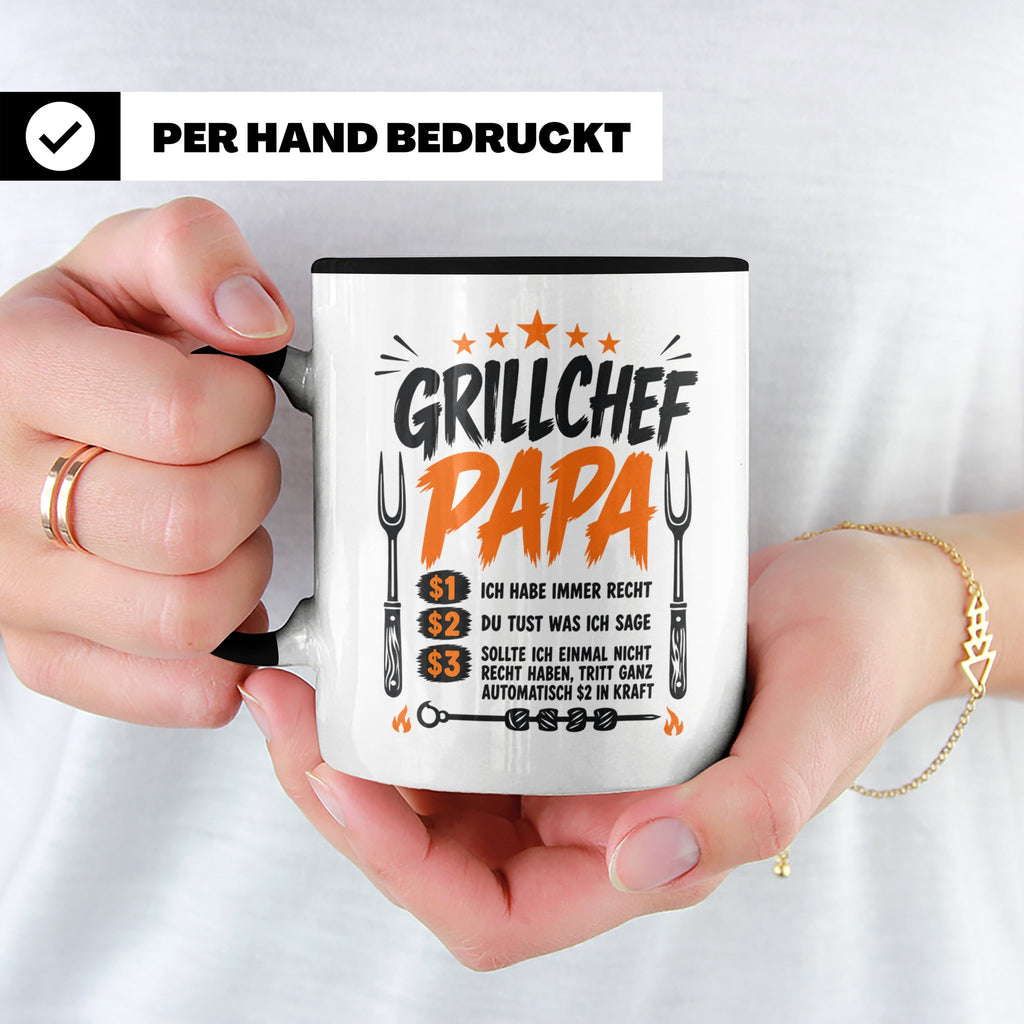 Grillchef Papa Tasse mit Spruch lustiges Geschenk für Väter  – Schwarz [farbe:schwarz]