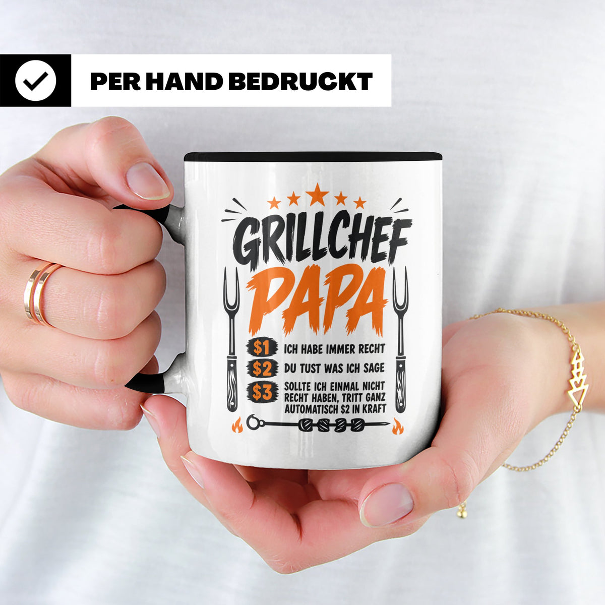 Grillchef Papa Tasse mit Spruch lustiges Geschenk für Väter  – Schwarz [farbe:schwarz]