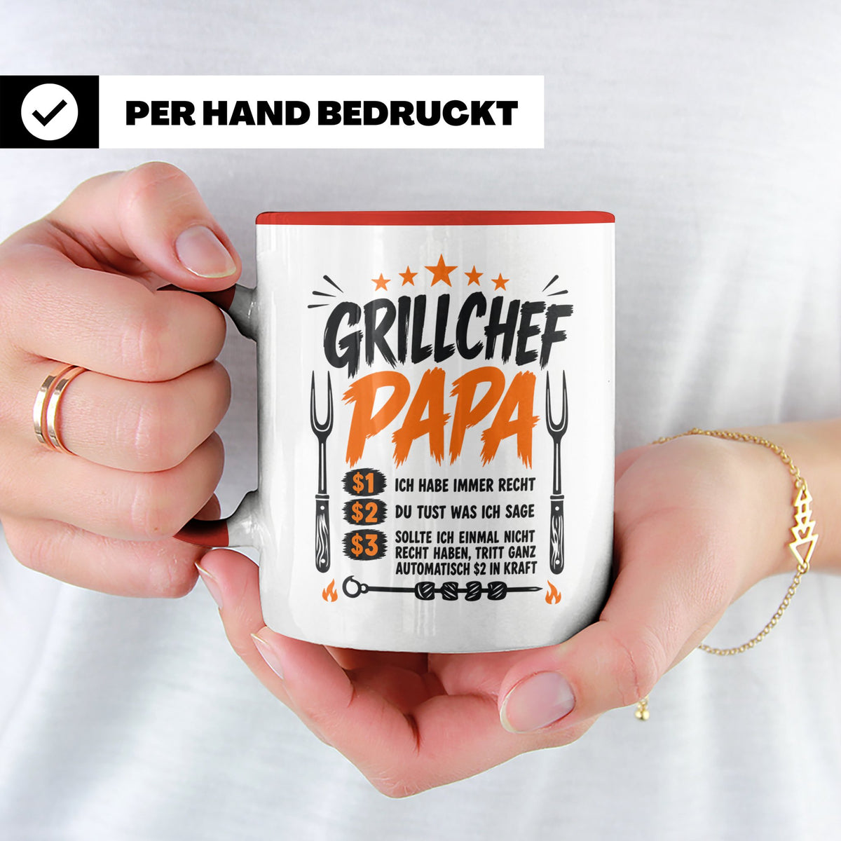 Grillchef Papa Tasse mit Spruch lustiges Geschenk für Väter  – Rot [farbe:rot]