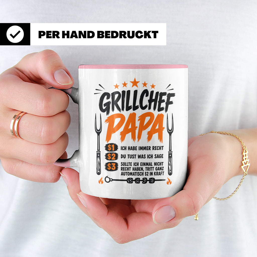 Grillchef Papa Tasse mit Spruch lustiges Geschenk für Väter  – Rosa [farbe:rosa]