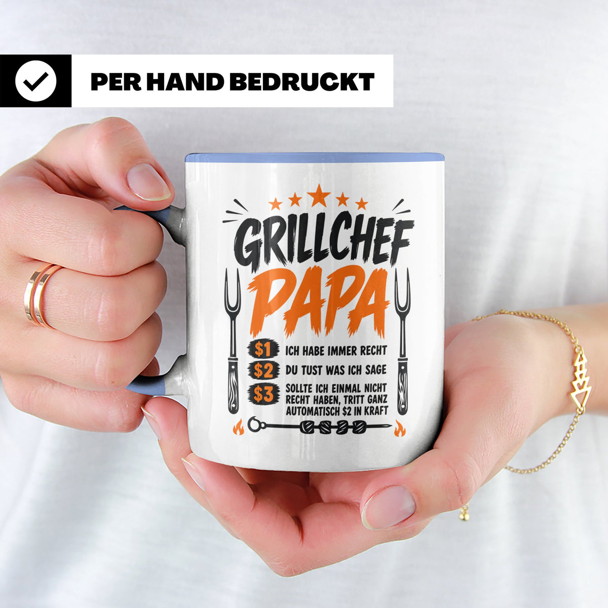 Grillchef Papa Tasse mit Spruch lustiges Geschenk für Väter  – Blau [farbe:blau]