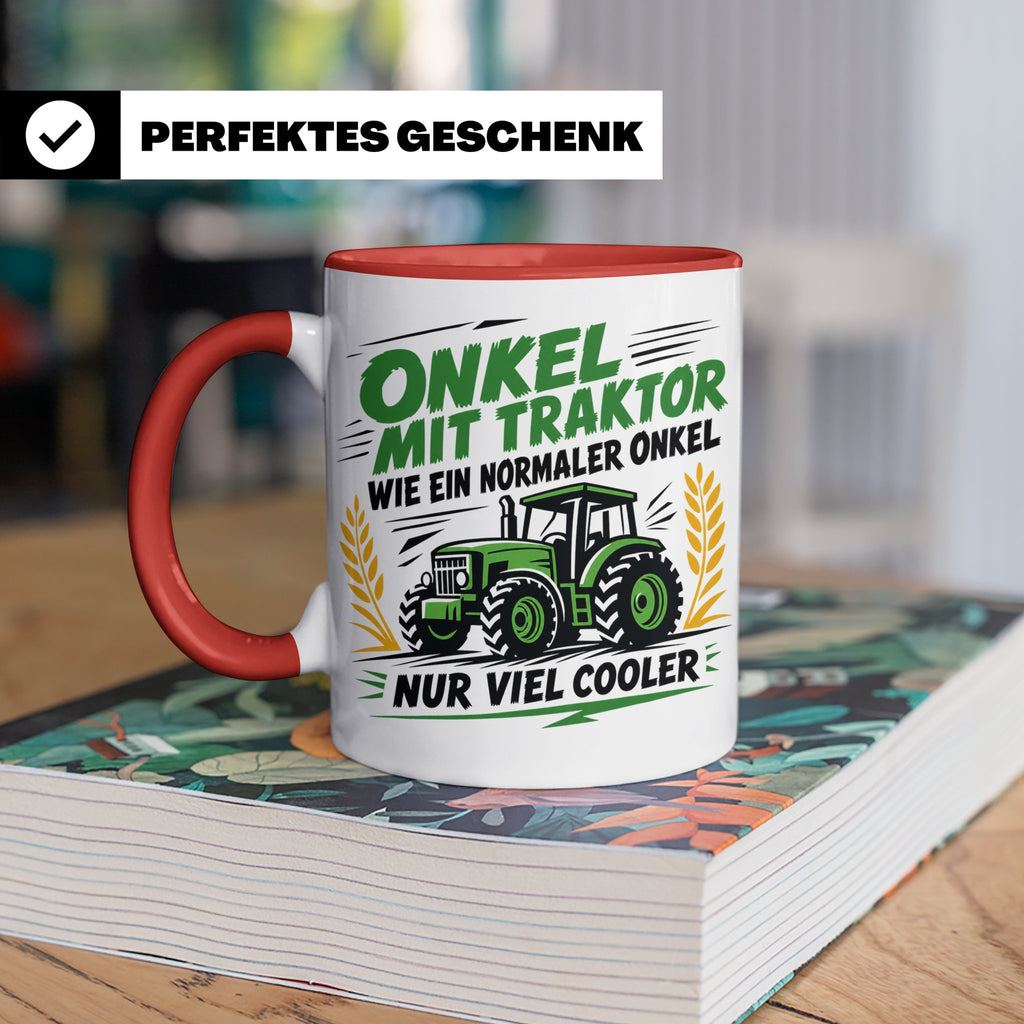 Onkel mit Traktor Tasse für den besten Onkel der Welt, lusti – Rot [farbe:rot]