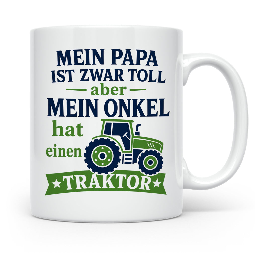 Onkel Traktor Tasse mit Spruch "Mein Papa ist toll aber mein – Weiß [farbe:weiß]