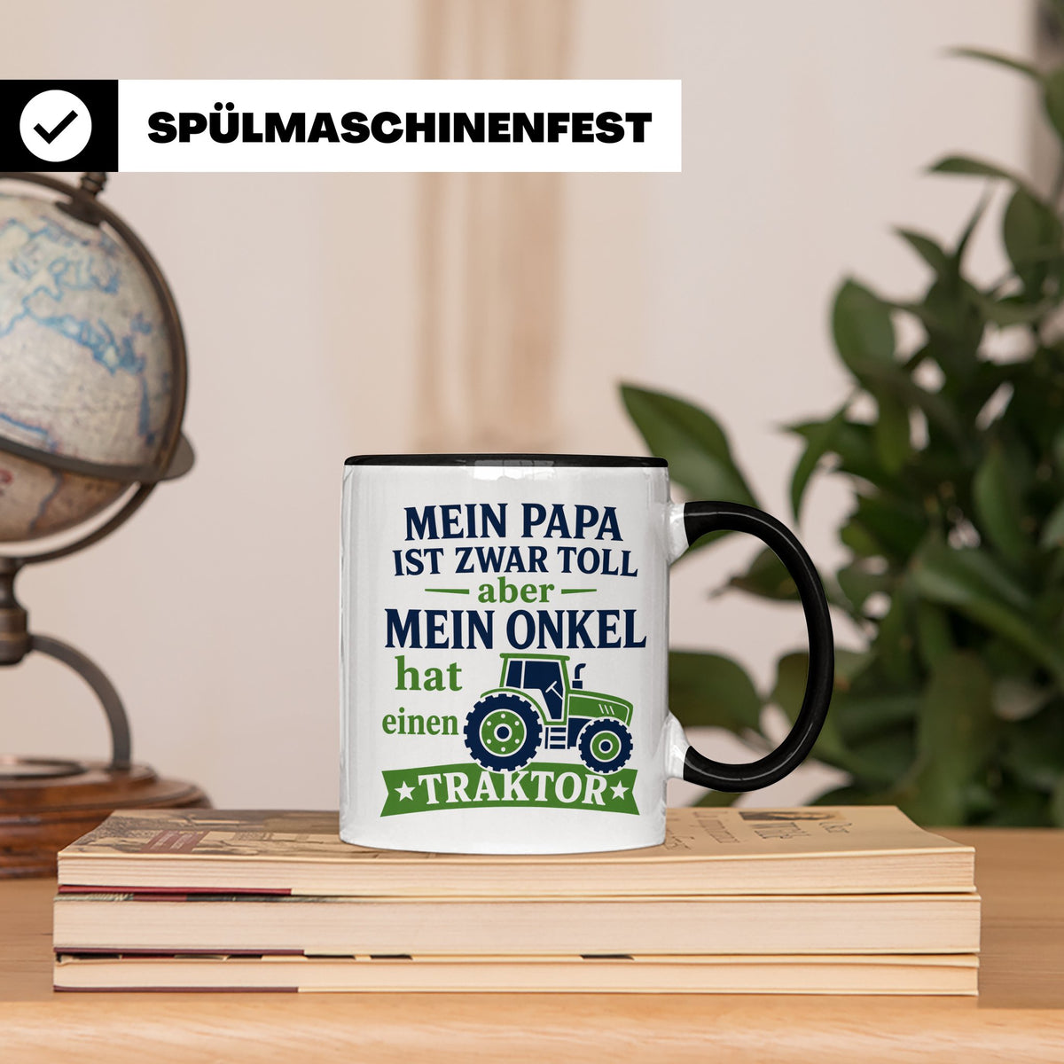 Onkel Traktor Tasse mit Spruch "Mein Papa ist toll aber mein – Schwarz [farbe:schwarz]