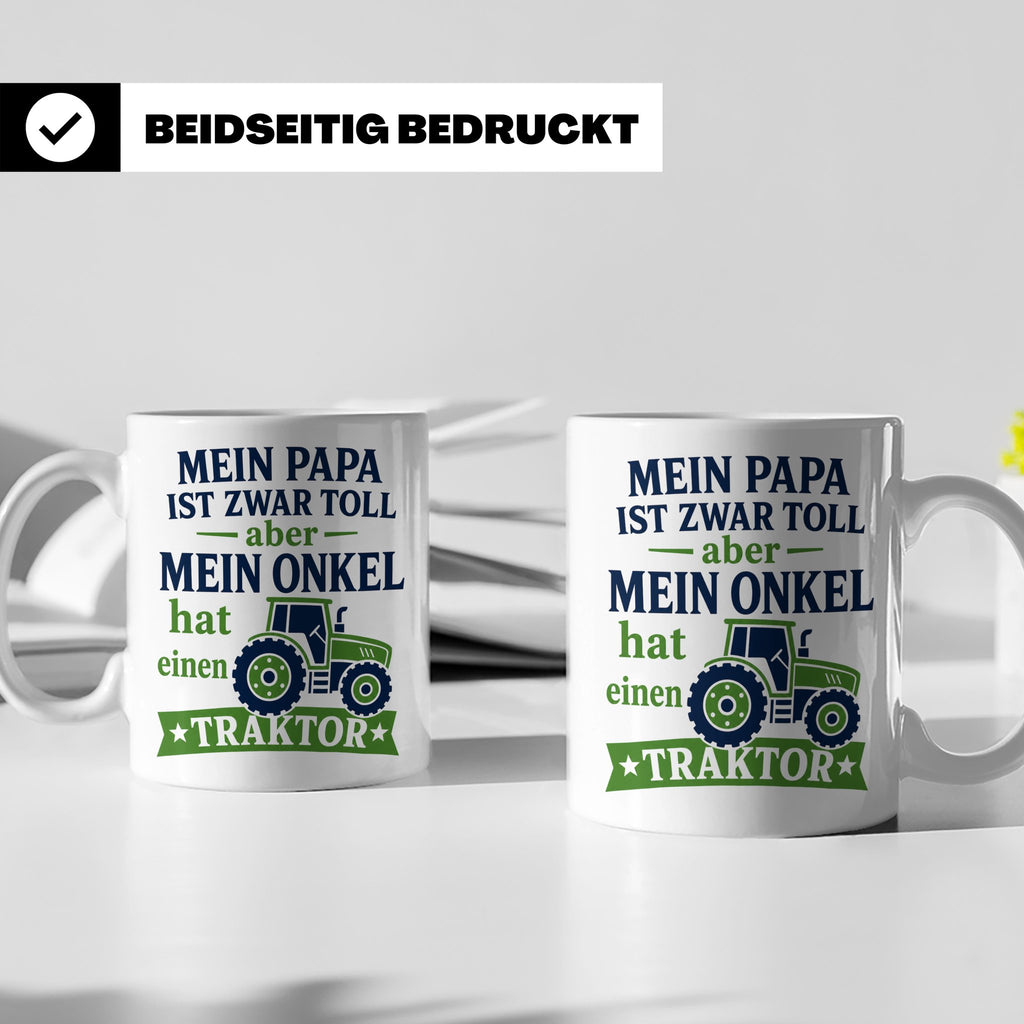 Onkel Traktor Tasse mit Spruch "Mein Papa ist toll aber mein – Weiß [farbe:weiß]