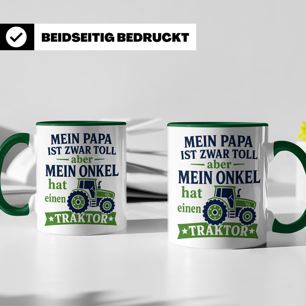 Onkel Traktor Tasse mit Spruch "Mein Papa ist toll aber mein – Grün [farbe:grün]