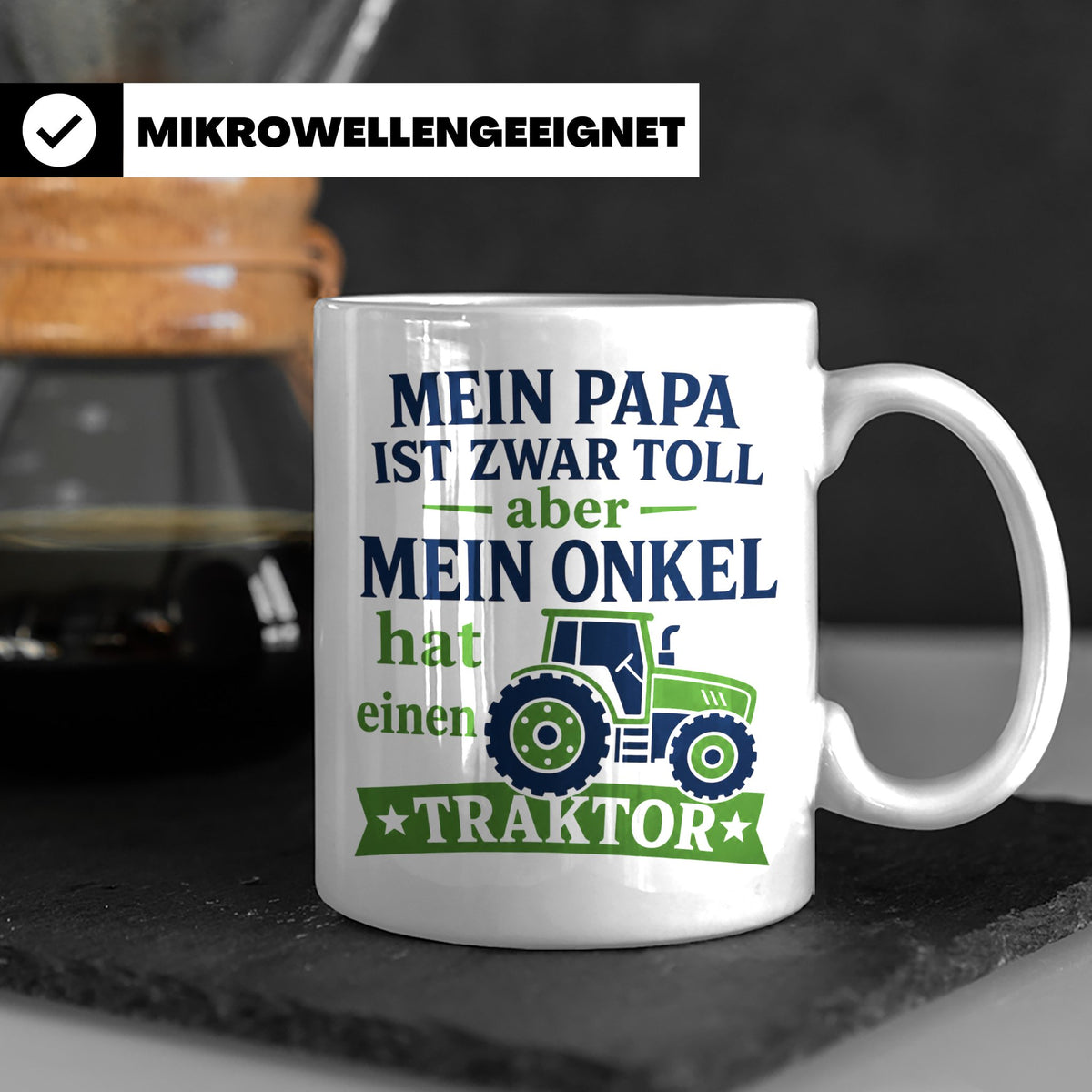 Onkel Traktor Tasse mit Spruch "Mein Papa ist toll aber mein – Weiß [farbe:weiß]