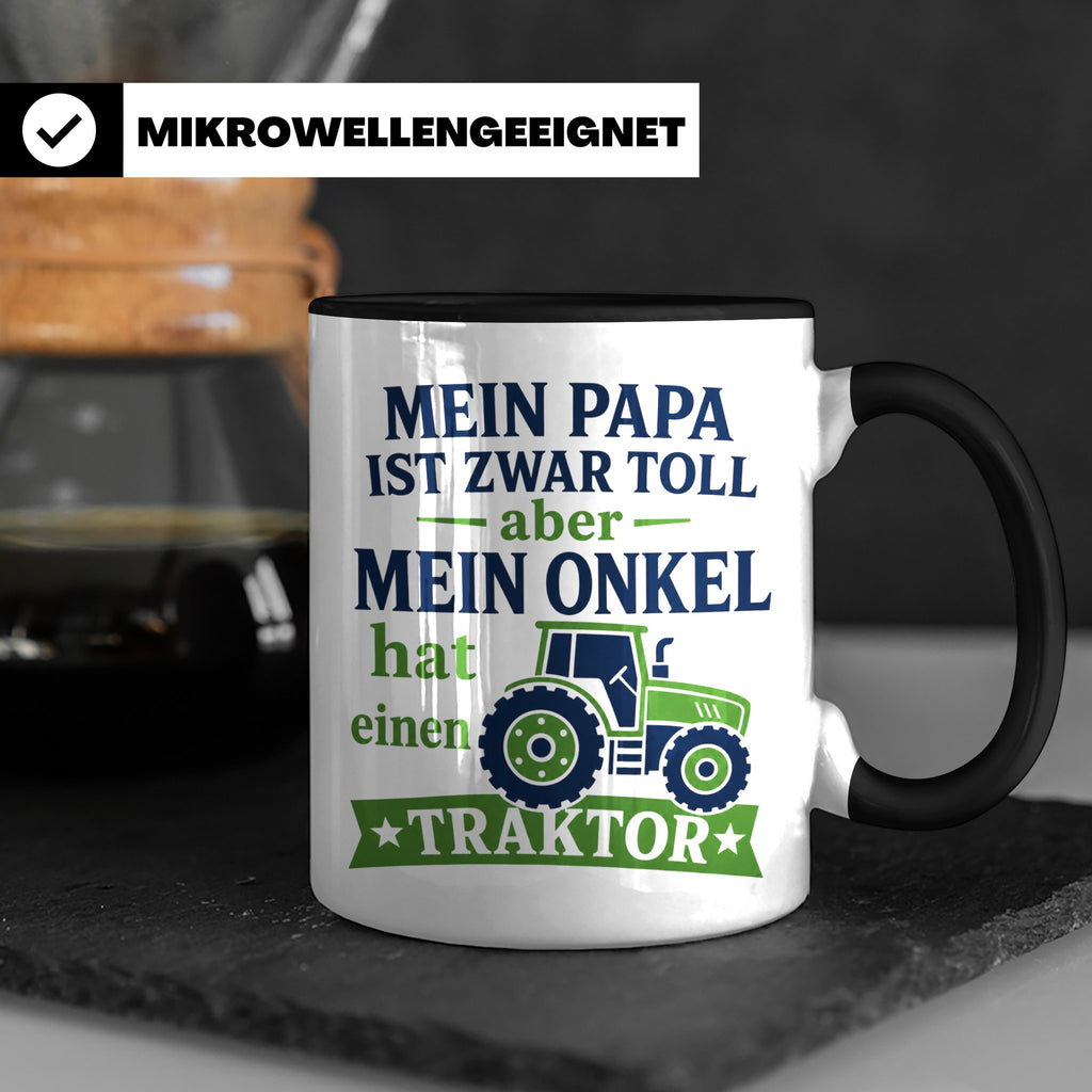 Onkel Traktor Tasse mit Spruch "Mein Papa ist toll aber mein – Schwarz [farbe:schwarz]