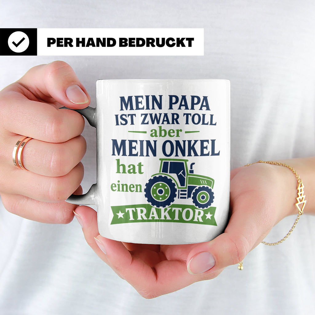 Onkel Traktor Tasse mit Spruch "Mein Papa ist toll aber mein – Weiß [farbe:weiß]