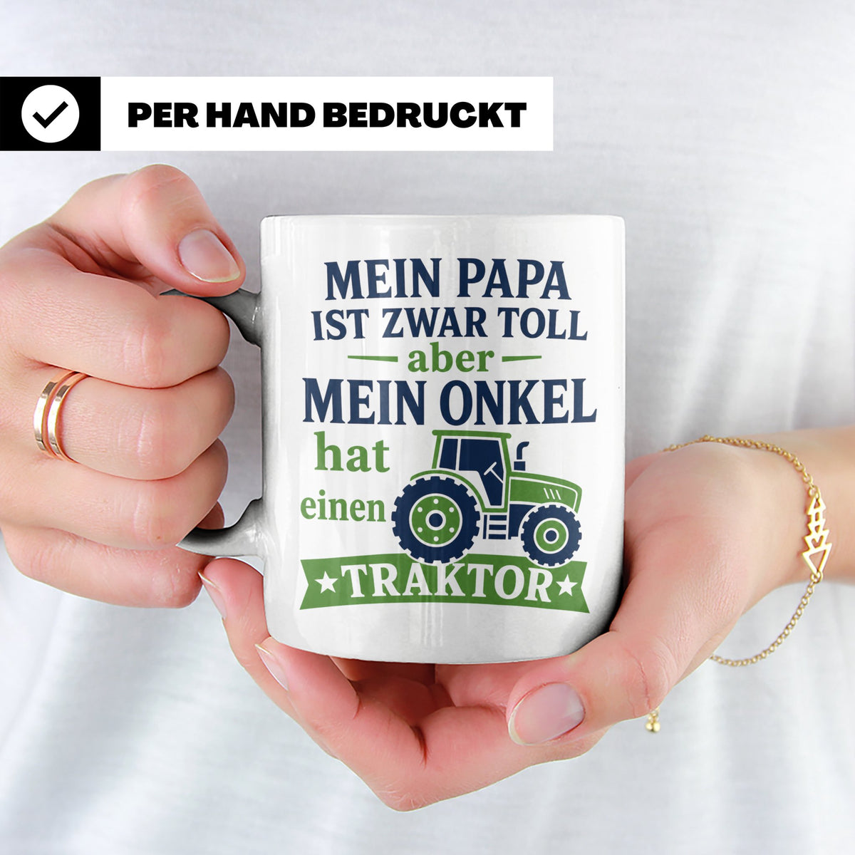 Onkel Traktor Tasse mit Spruch "Mein Papa ist toll aber mein – Weiß [farbe:weiß]