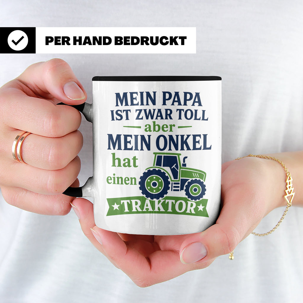 Onkel Traktor Tasse mit Spruch "Mein Papa ist toll aber mein – Schwarz [farbe:schwarz]