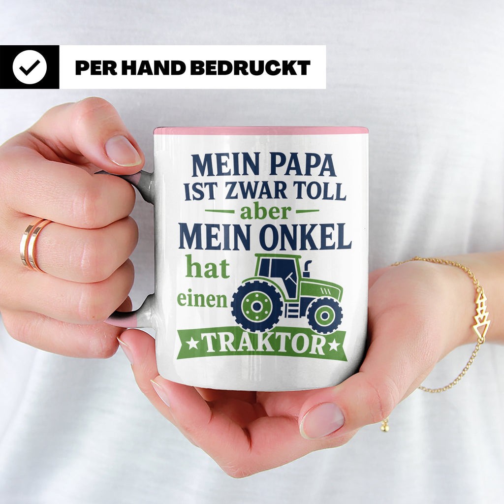 Onkel Traktor Tasse mit Spruch "Mein Papa ist toll aber mein – Rosa [farbe:rosa]