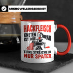 Hackfleisch Tasse mit Spruch für Fleischliebhaber & Metzger. – Rot [farbe:rot]