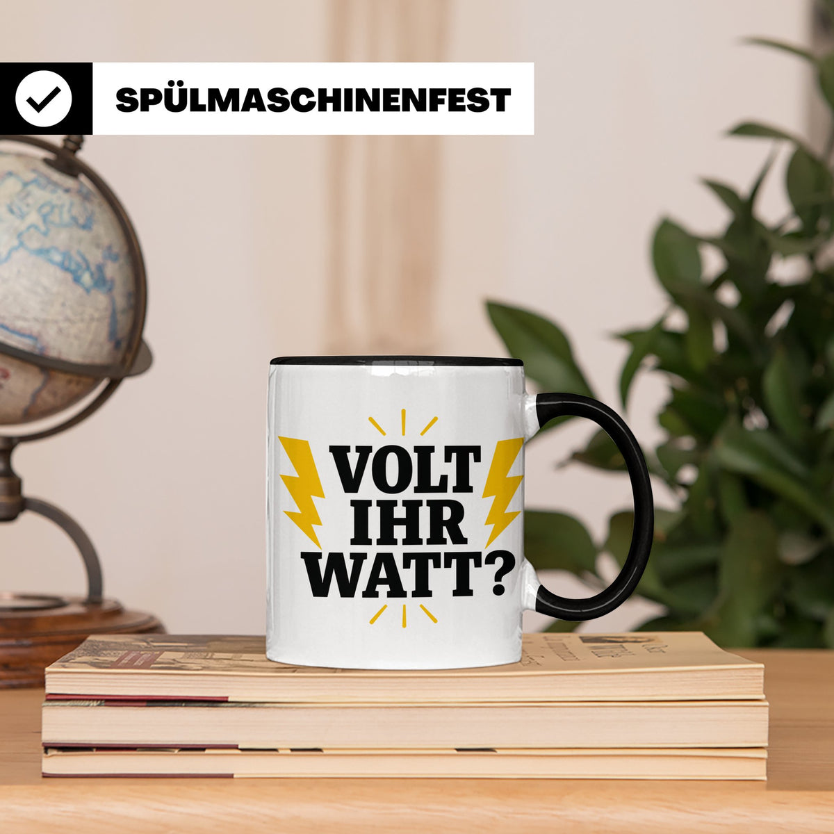 Elektriker Tasse mit lustigem Volt Ihr Watt Spruch | Kaffeet – Schwarz [farbe:schwarz]