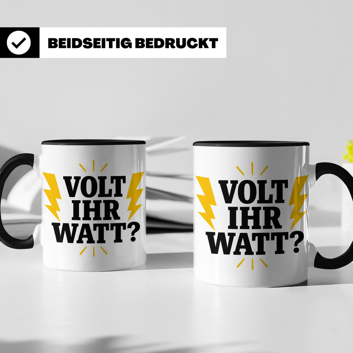 Elektriker Tasse mit lustigem Volt Ihr Watt Spruch | Kaffeet – Schwarz [farbe:schwarz]