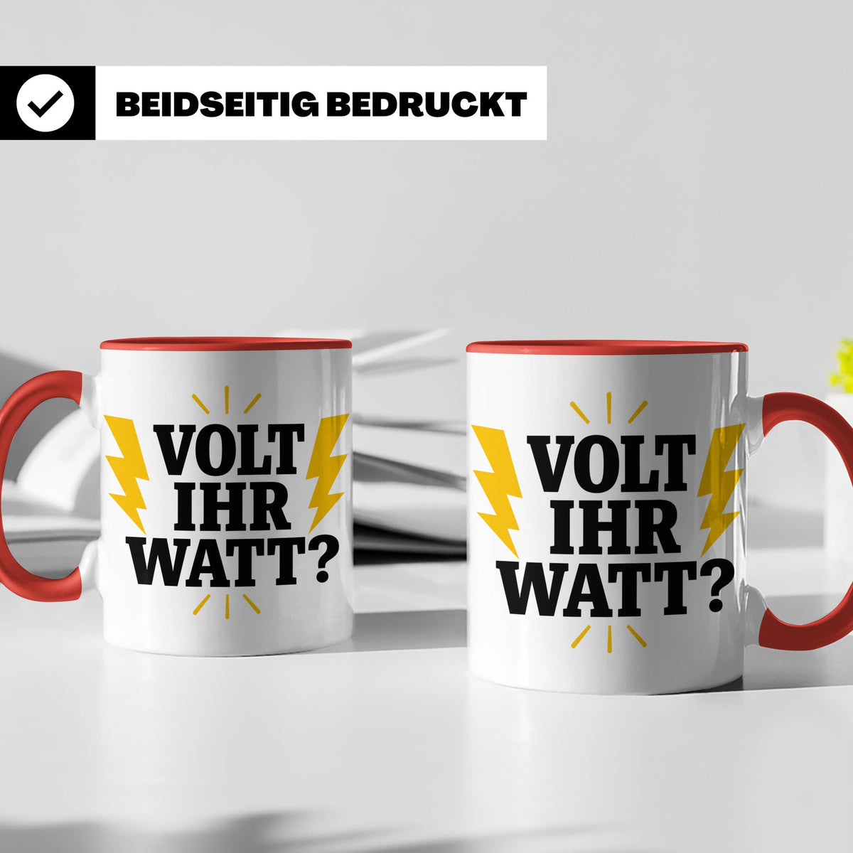Elektriker Tasse mit lustigem Volt Ihr Watt Spruch | Kaffeet – Rot [farbe:rot]