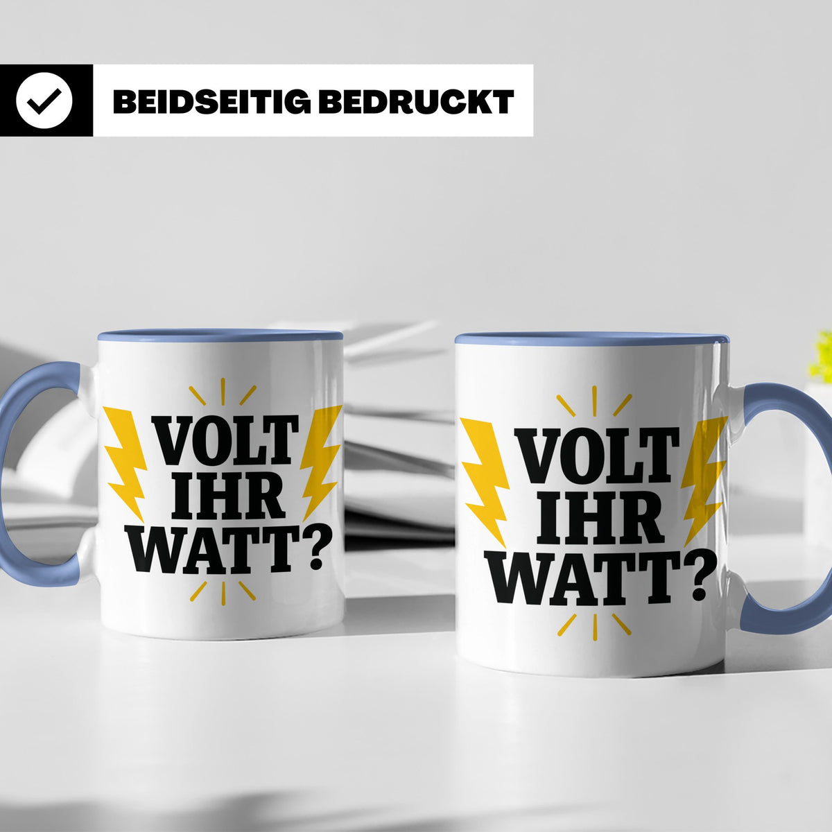 Elektriker Tasse mit lustigem Volt Ihr Watt Spruch | Kaffeet – Blau [farbe:blau]