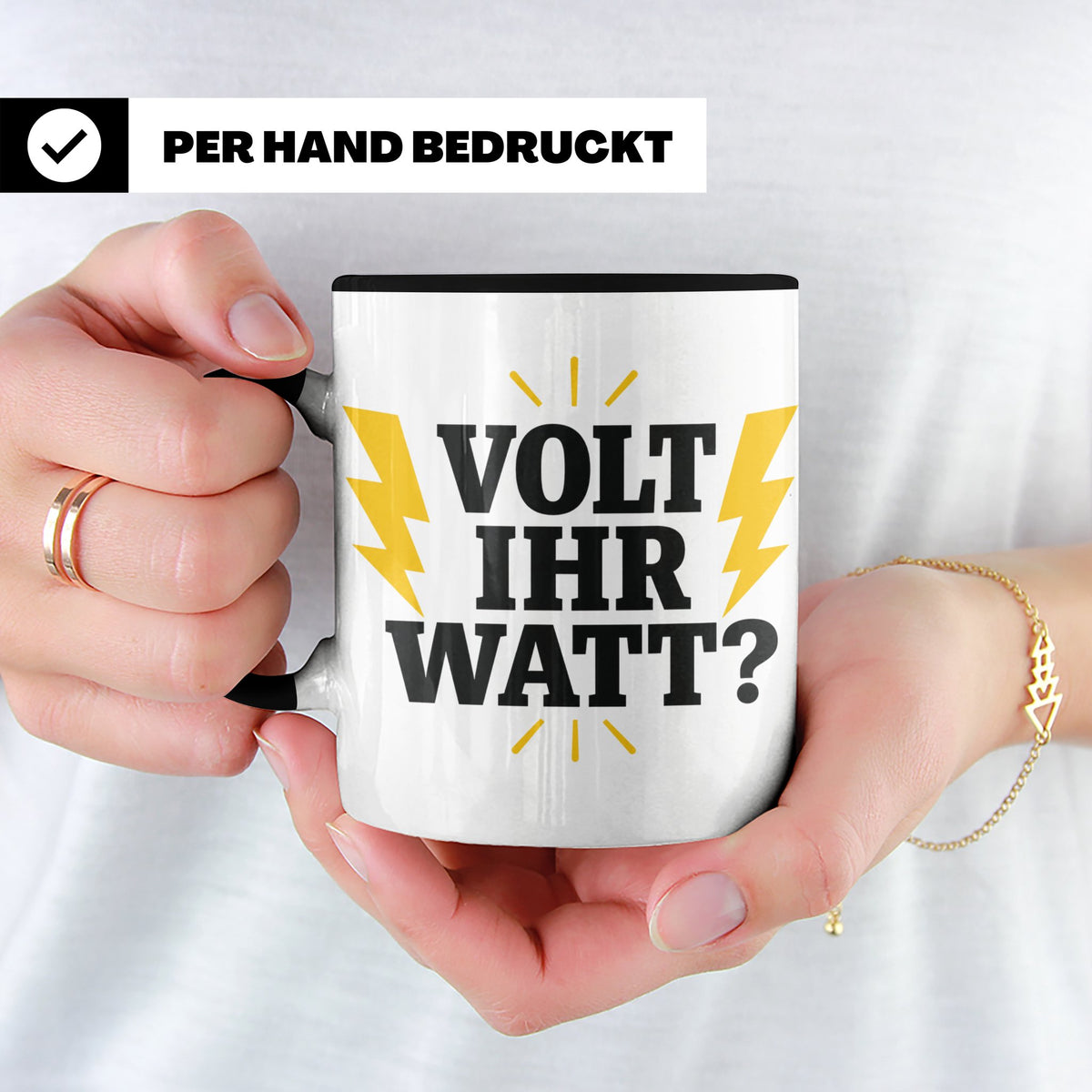 Elektriker Tasse mit lustigem Volt Ihr Watt Spruch | Kaffeet – Schwarz [farbe:schwarz]