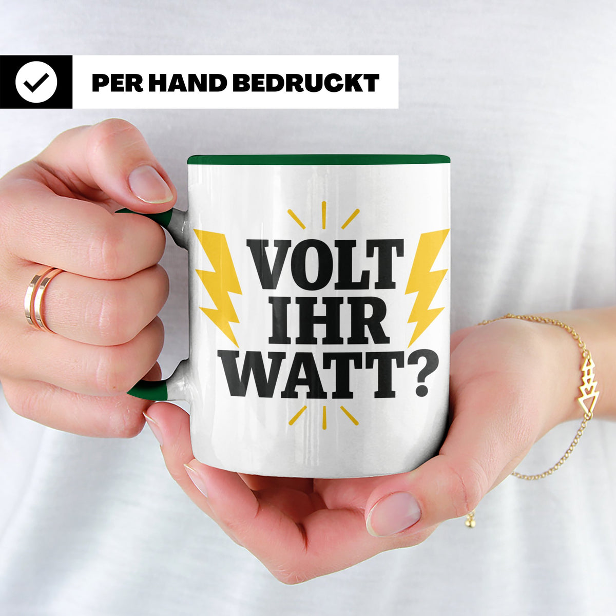 Elektriker Tasse mit lustigem Volt Ihr Watt Spruch | Kaffeet – Grün [farbe:grün]