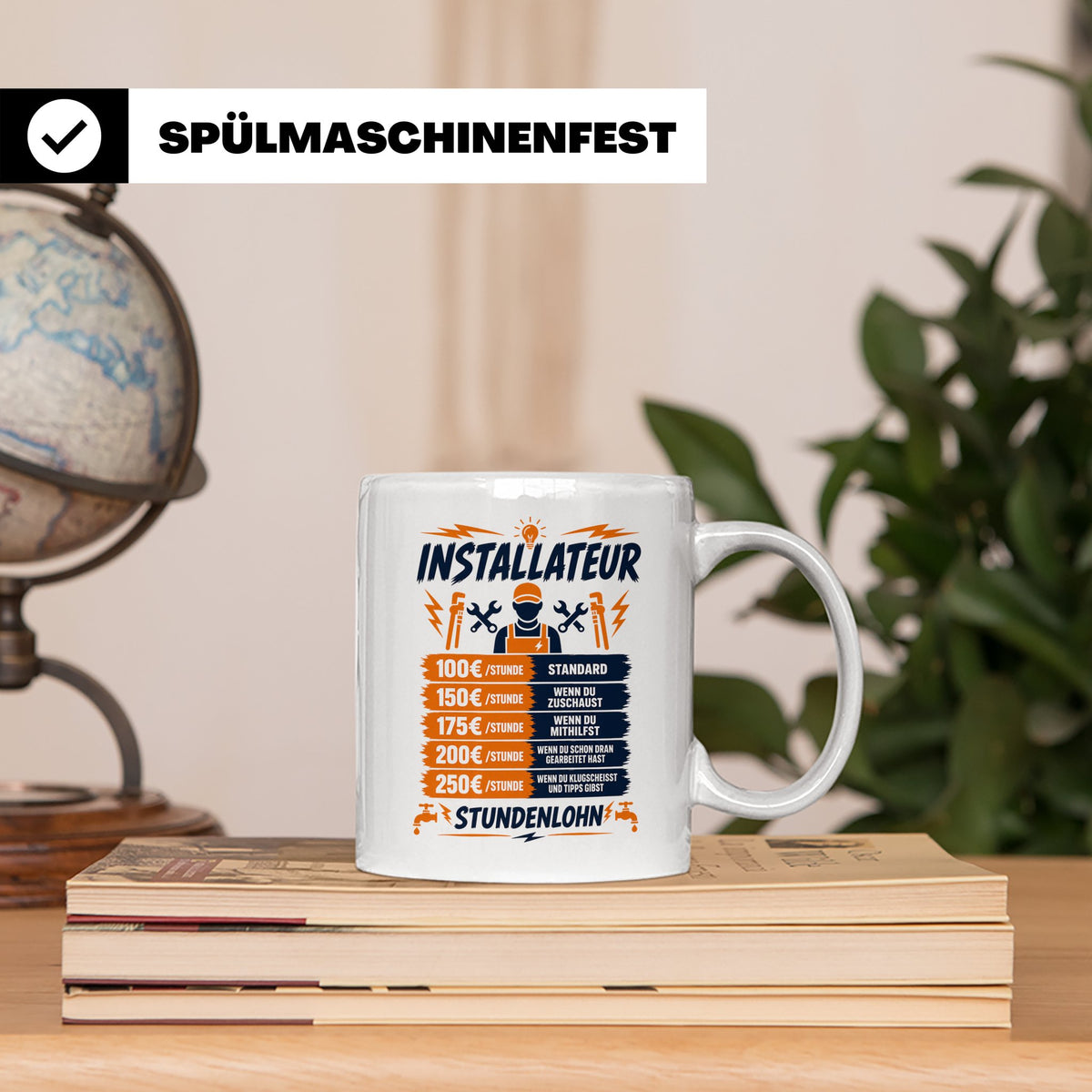 Installateur Tasse mit Spruch Stundenlohn, lustiges Klempner – Weiß [farbe:weiß]