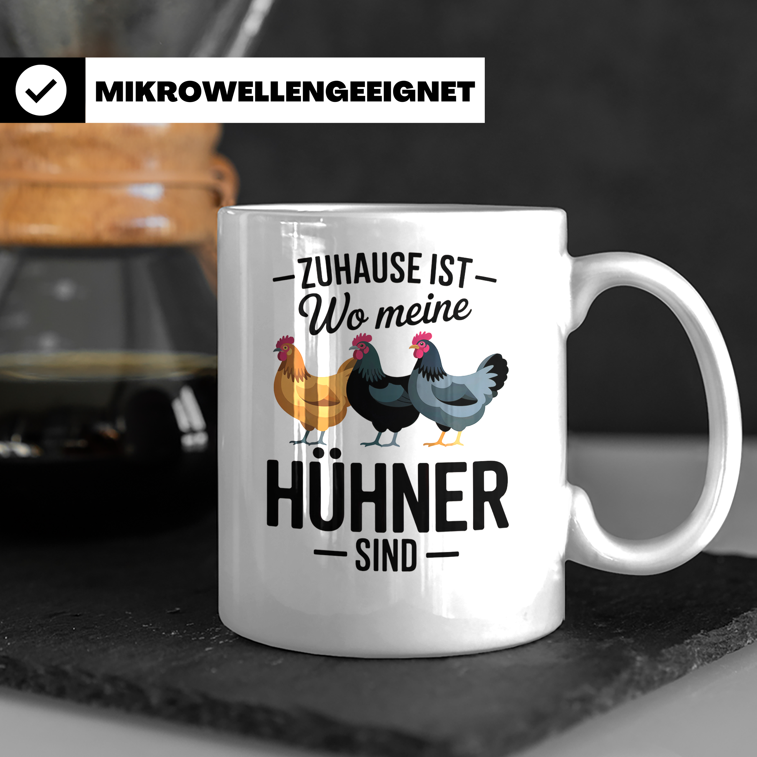 Hühner Tasse - Zuhause ist wo meine Hühner sind - Geflügel L – Weiß [farbe:weiß]
