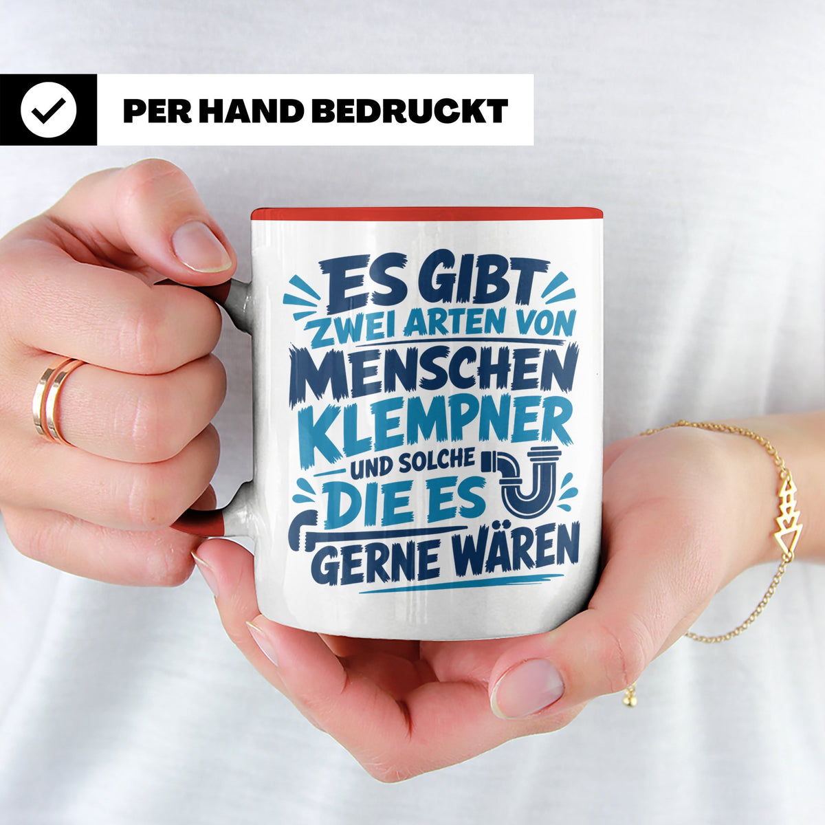 Klempner Tasse mit Spruch Zwei Arten von Menschen. Geschenk  – Rot [farbe:rot]