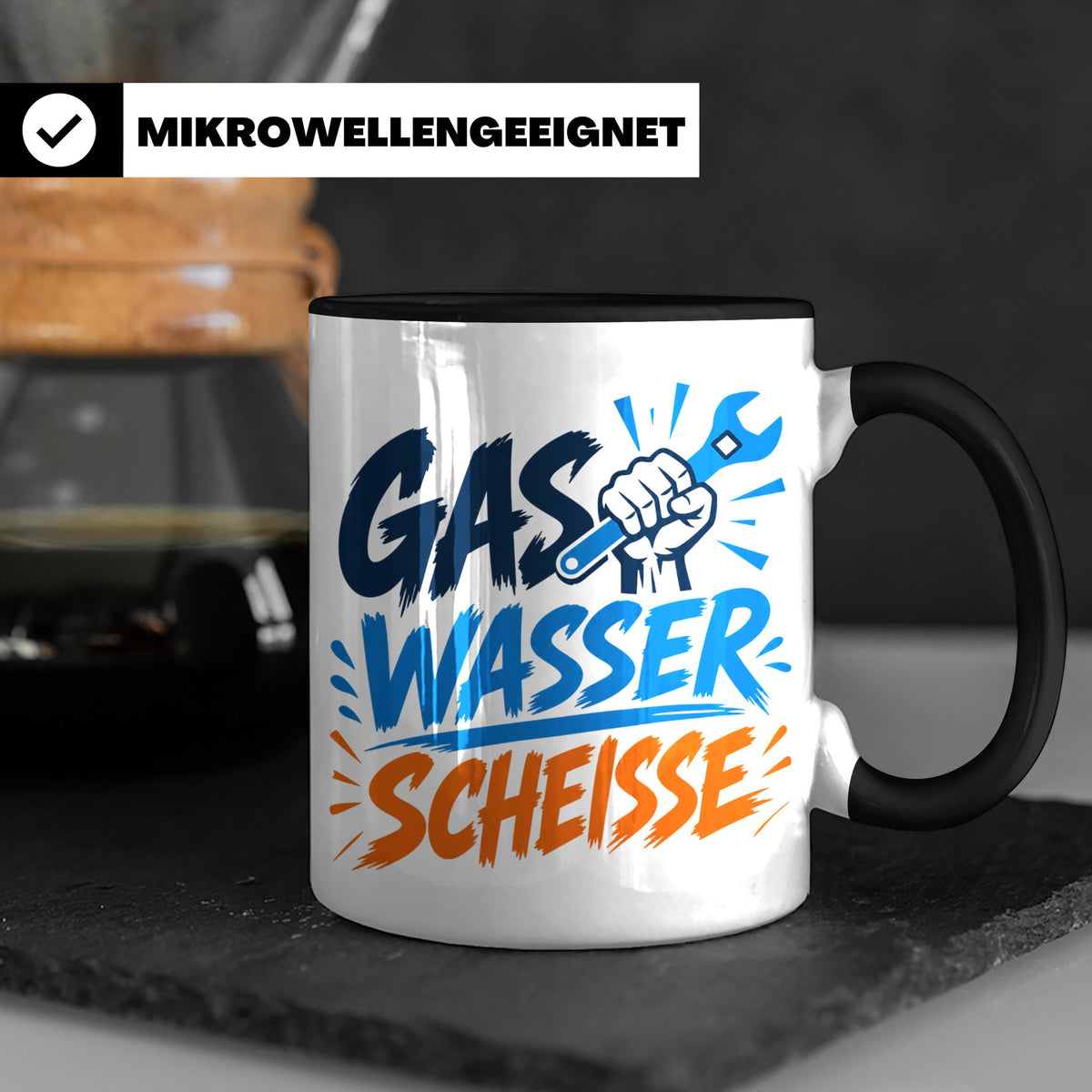 Gas Wasser Scheisse Tasse für Klempner, Installateur, Anlage – Schwarz [farbe:schwarz]