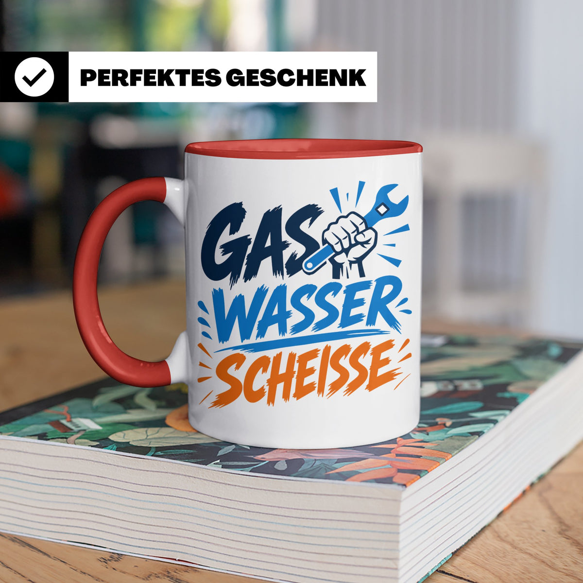 Gas Wasser Scheisse Tasse für Klempner, Installateur, Anlage – Rot [farbe:rot]